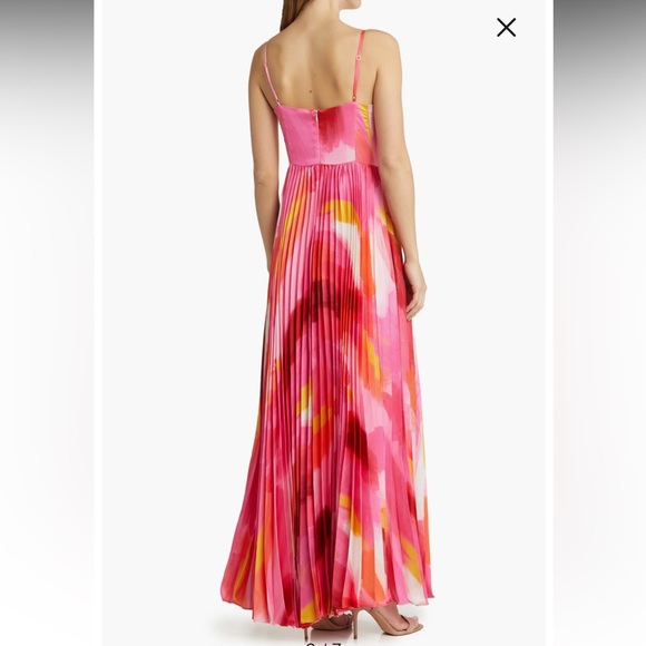 Hutch mali bustier Pink and Orange watercolor pleated Satin Gown - Picture 4 of 12